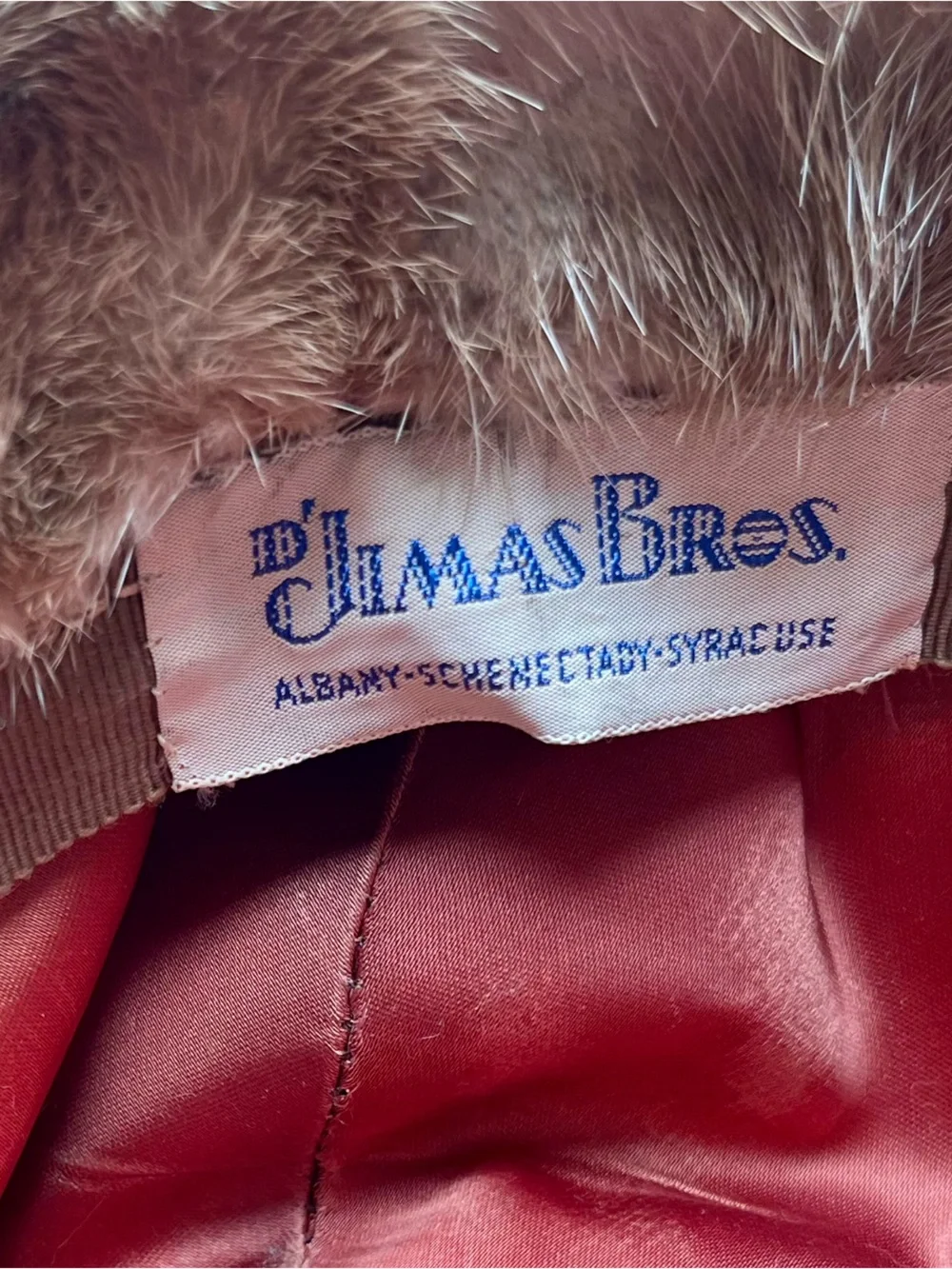 Rare Vintage d'Jimas Bros Genuine Mink Fur Pillbox Hat Secretly Warm Collection
